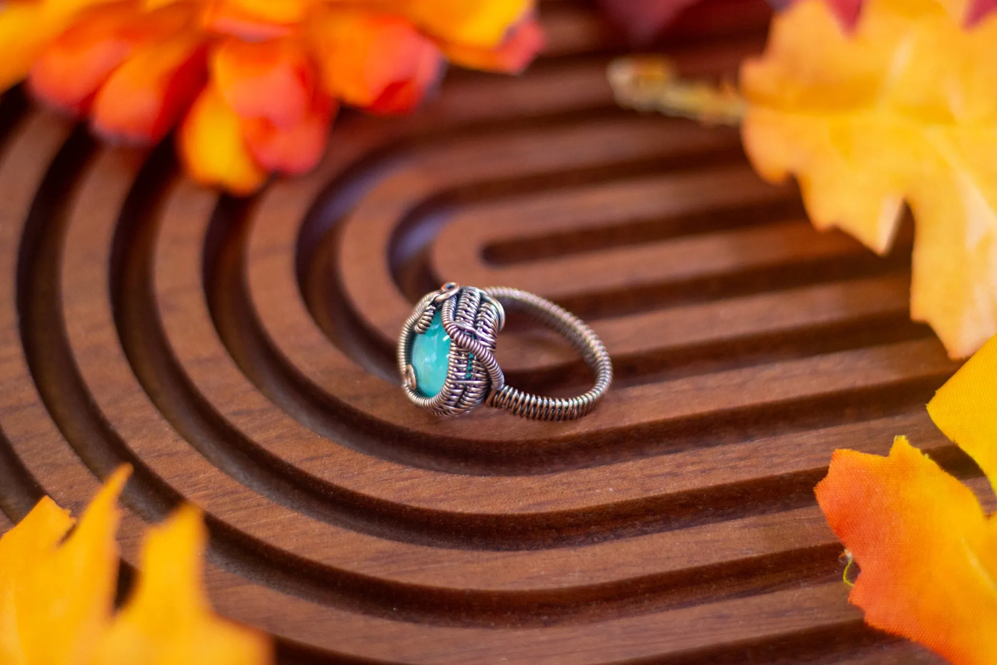 Dichroic Blue Fused Glass and Copper Statement Ring