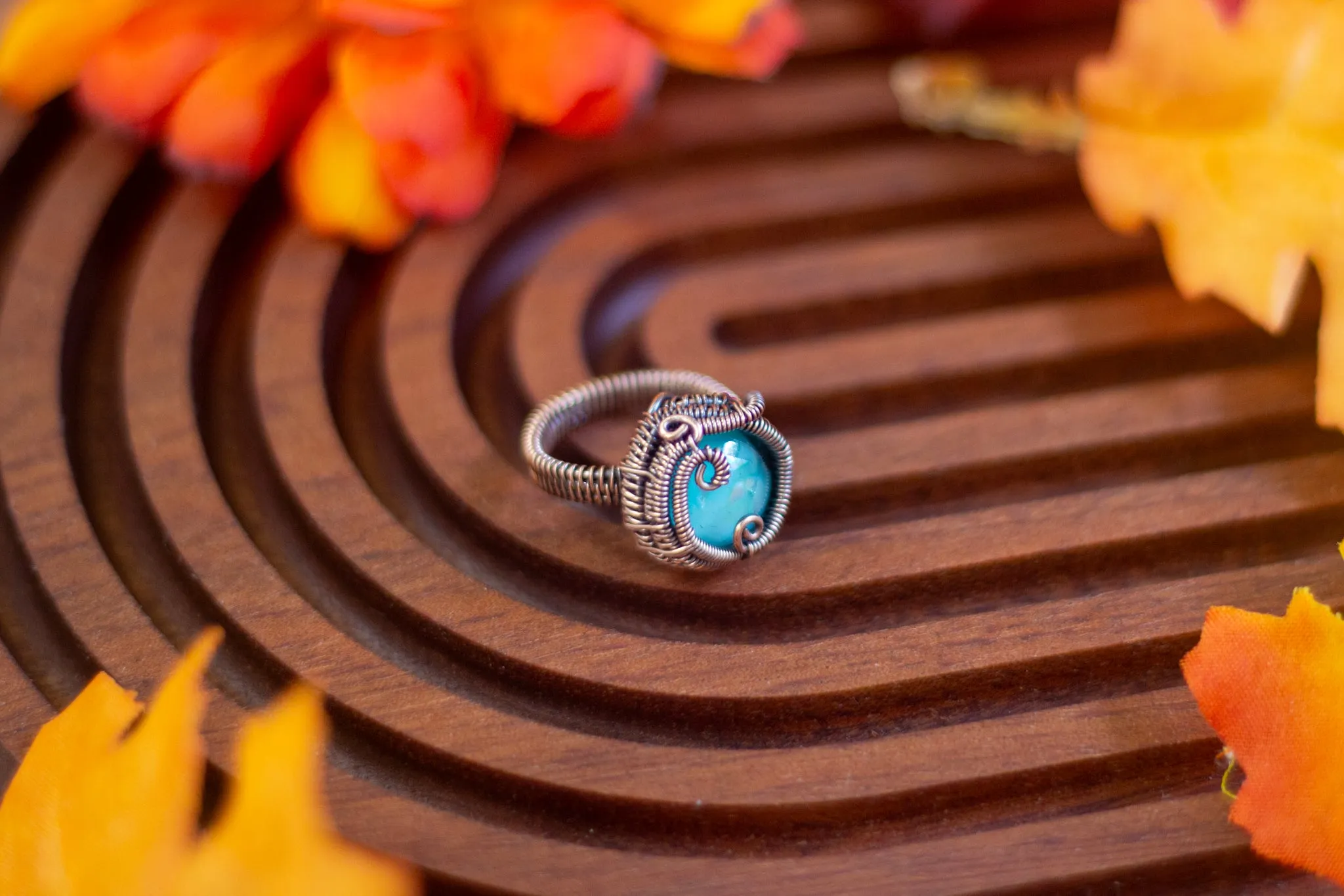 Dichroic Blue Fused Glass and Copper Statement Ring