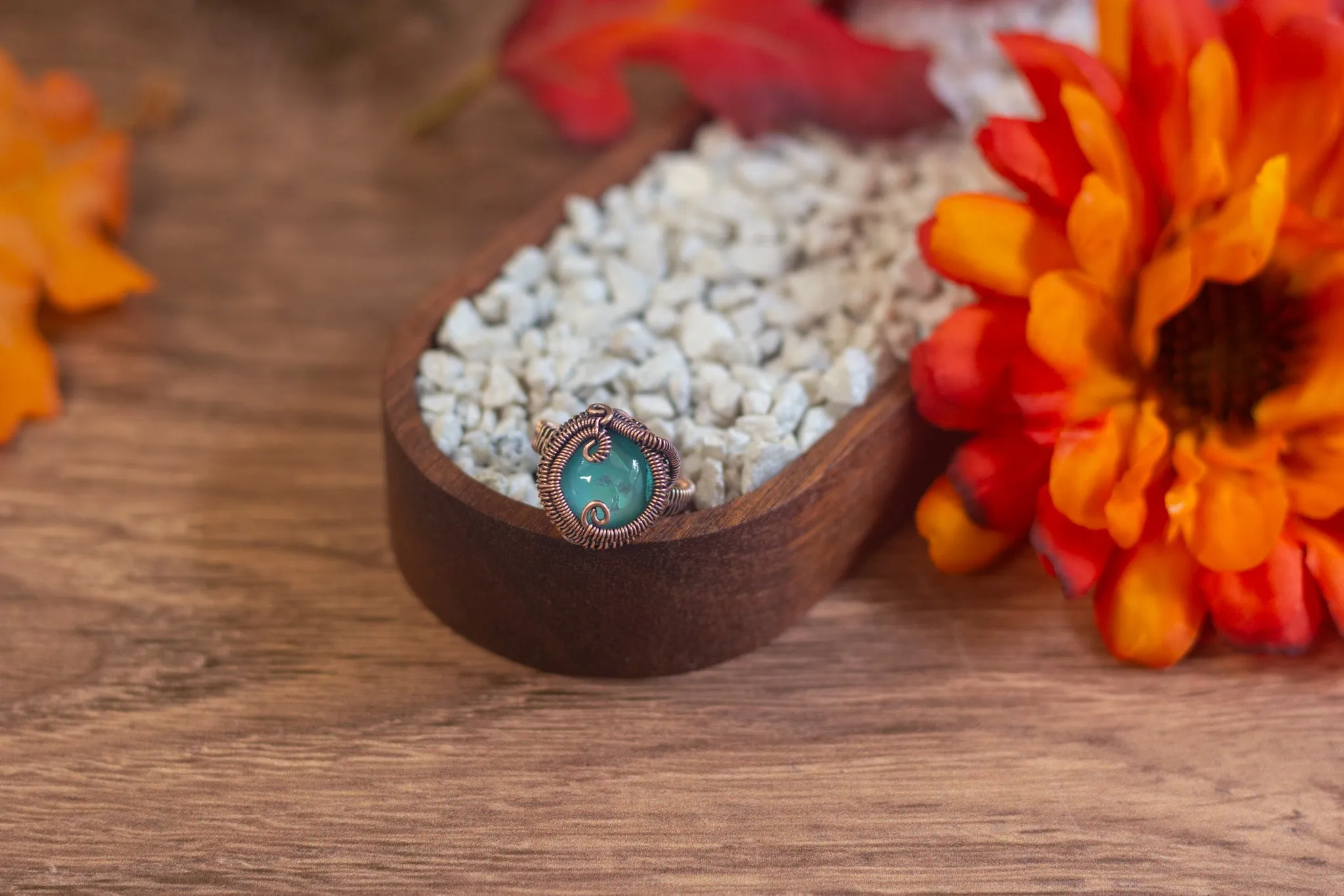 Dichroic Blue Fused Glass and Copper Statement Ring
