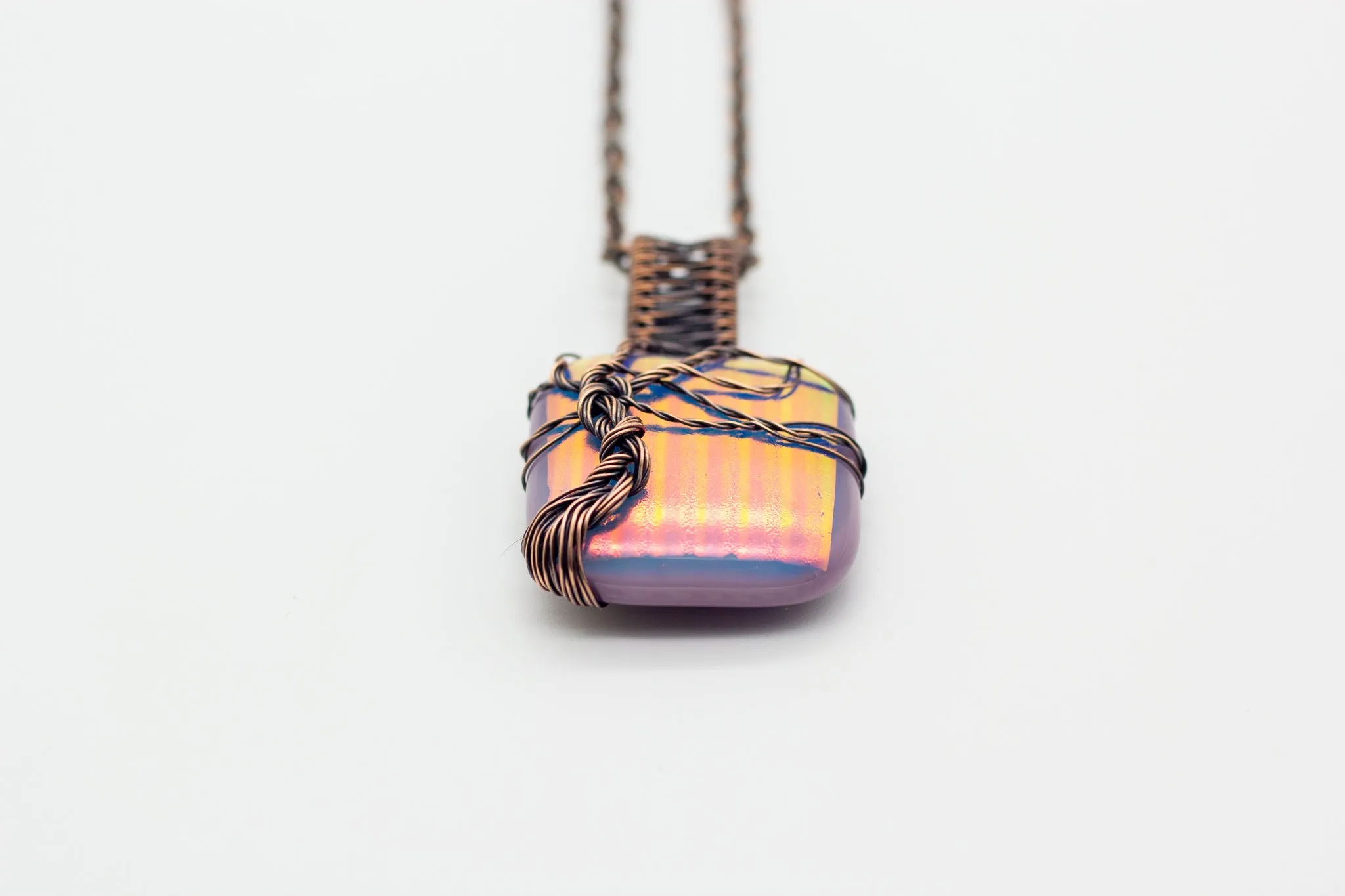 Dichroic Lavender Fused Glass Pendant with Copper Tree of Life