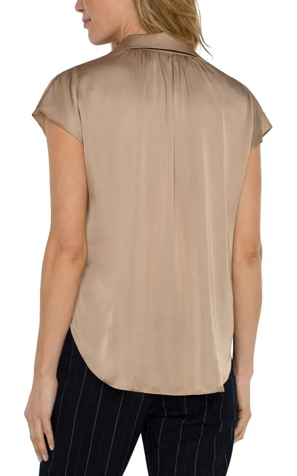 Dolman Sleeve Collared Button Front Woven Blouse