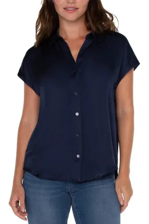 Dolman Sleeve Collared Button Front Woven Blouse