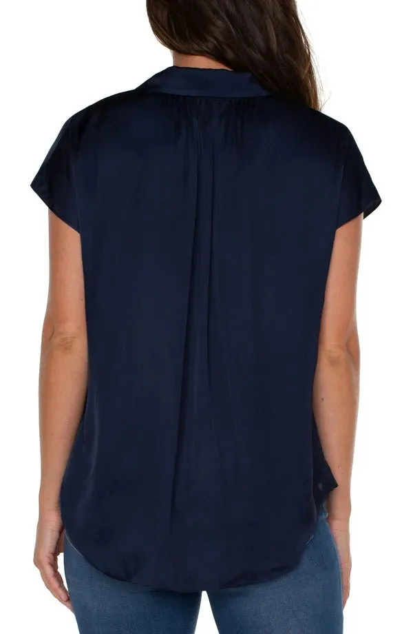 Dolman Sleeve Collared Button Front Woven Blouse