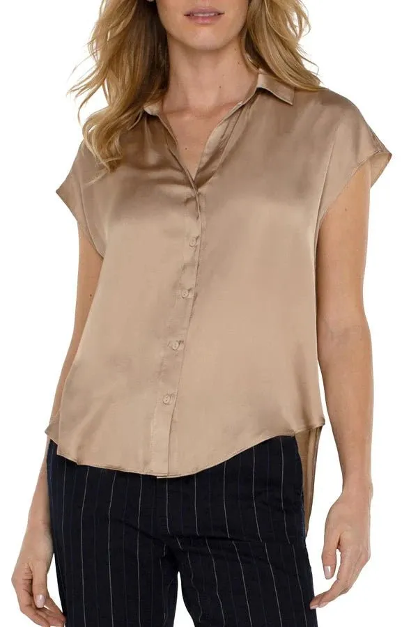 Dolman Sleeve Collared Button Front Woven Blouse