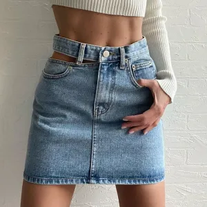 Double Take Cut-Out Denim Mini Skirt