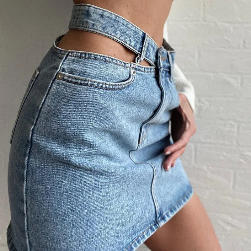 Double Take Cut-Out Denim Mini Skirt