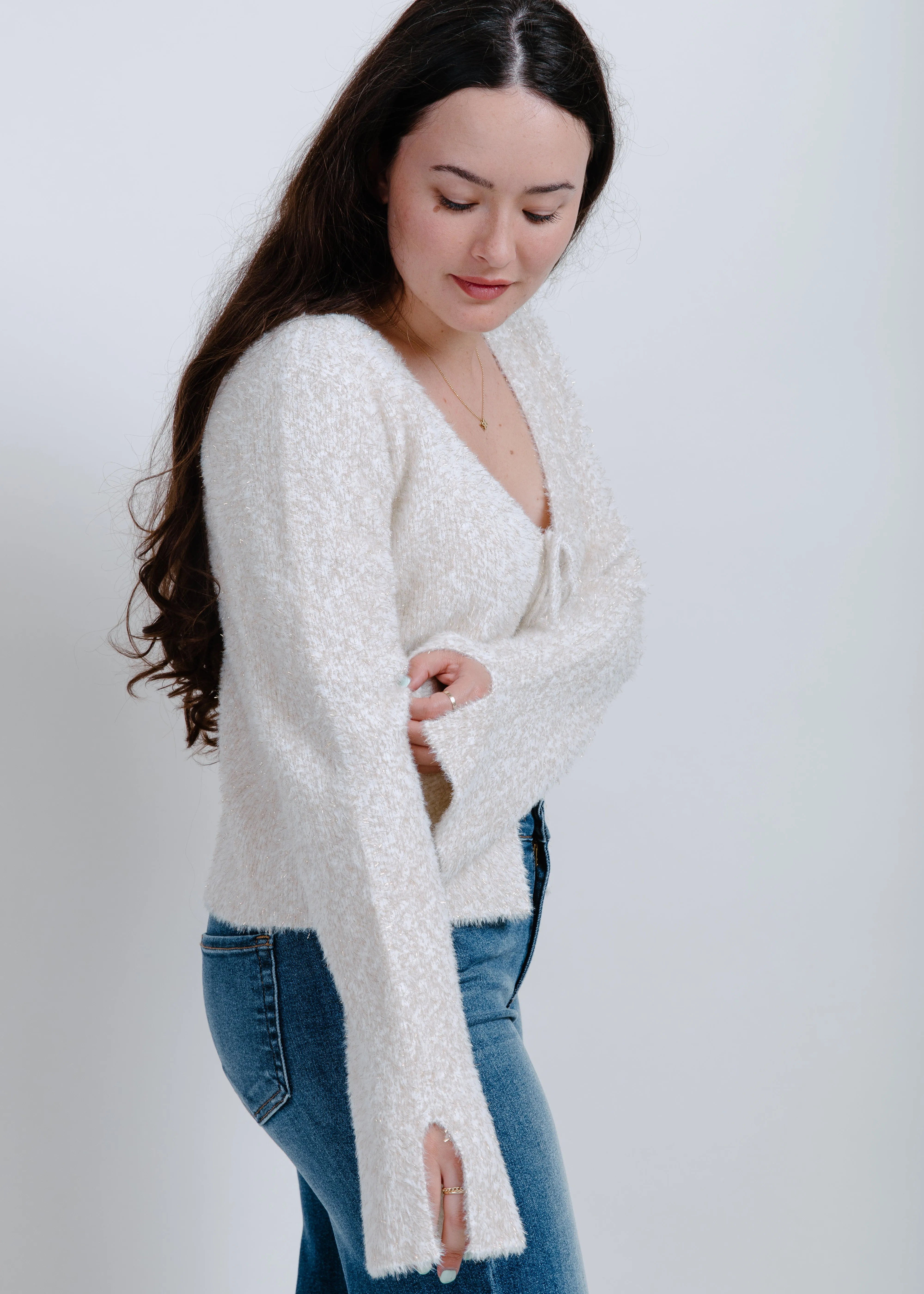 Eden Tie Front Sweater - Cream