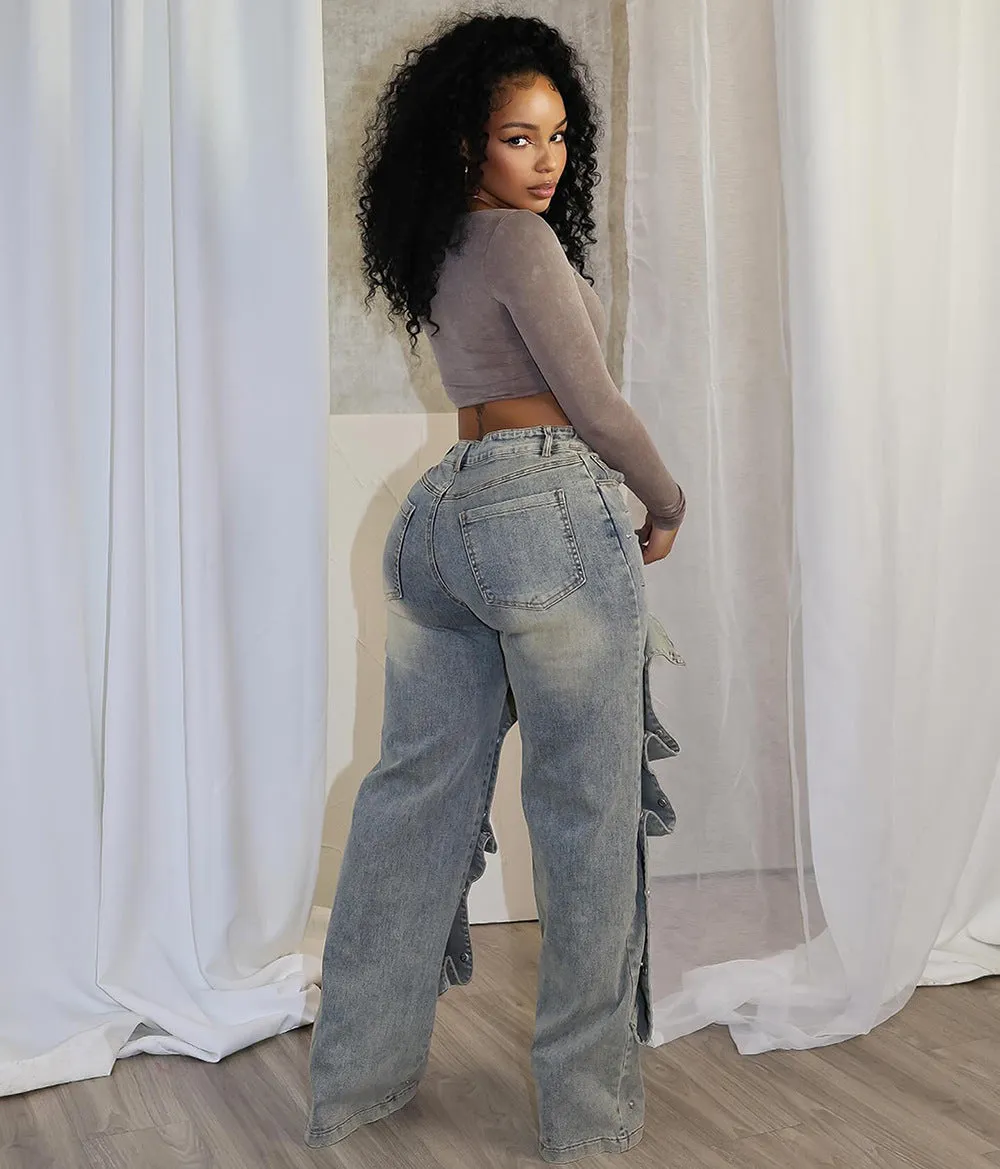 Effortlessly Cool High-Waisted Straight Denim Pants for Street-Chic Style