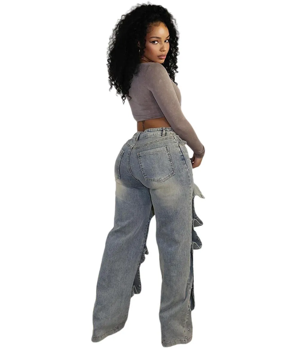 Effortlessly Cool High-Waisted Straight Denim Pants for Street-Chic Style