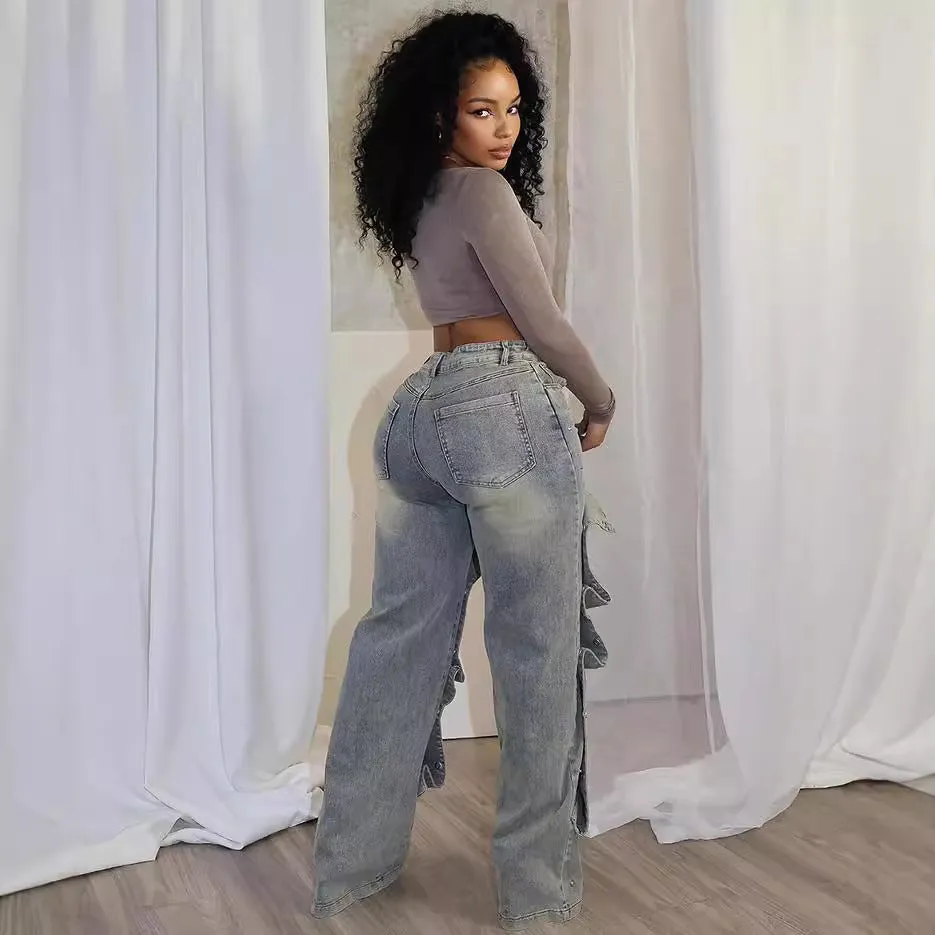 Effortlessly Cool High-Waisted Straight Denim Pants for Street-Chic Style