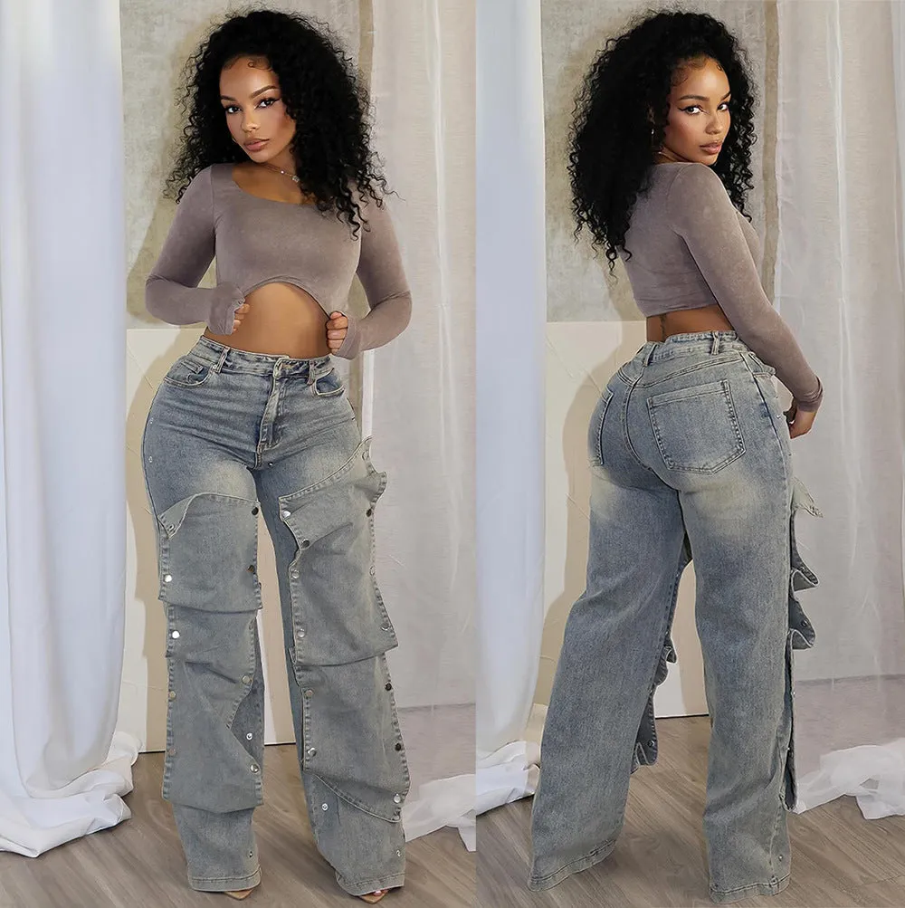 Effortlessly Cool High-Waisted Straight Denim Pants for Street-Chic Style