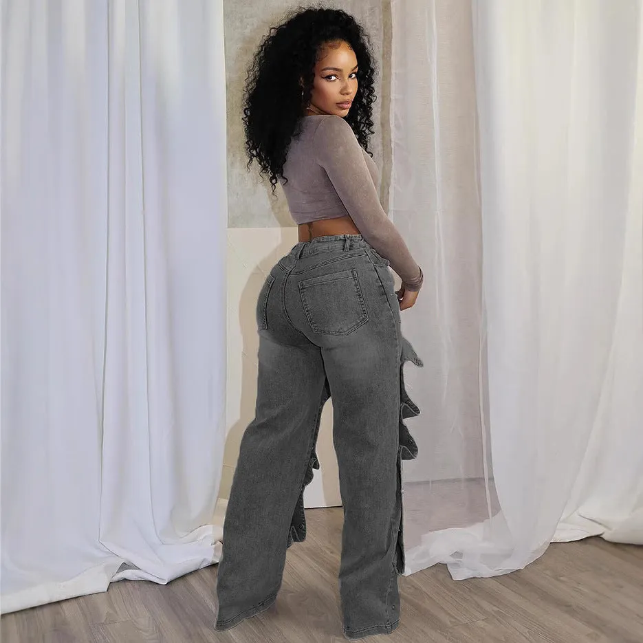 Effortlessly Cool High-Waisted Straight Denim Pants for Street-Chic Style