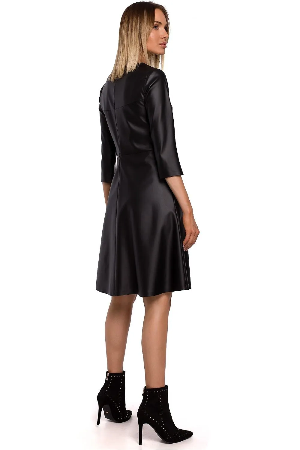 Elegant Fitted Leather Midi Dress