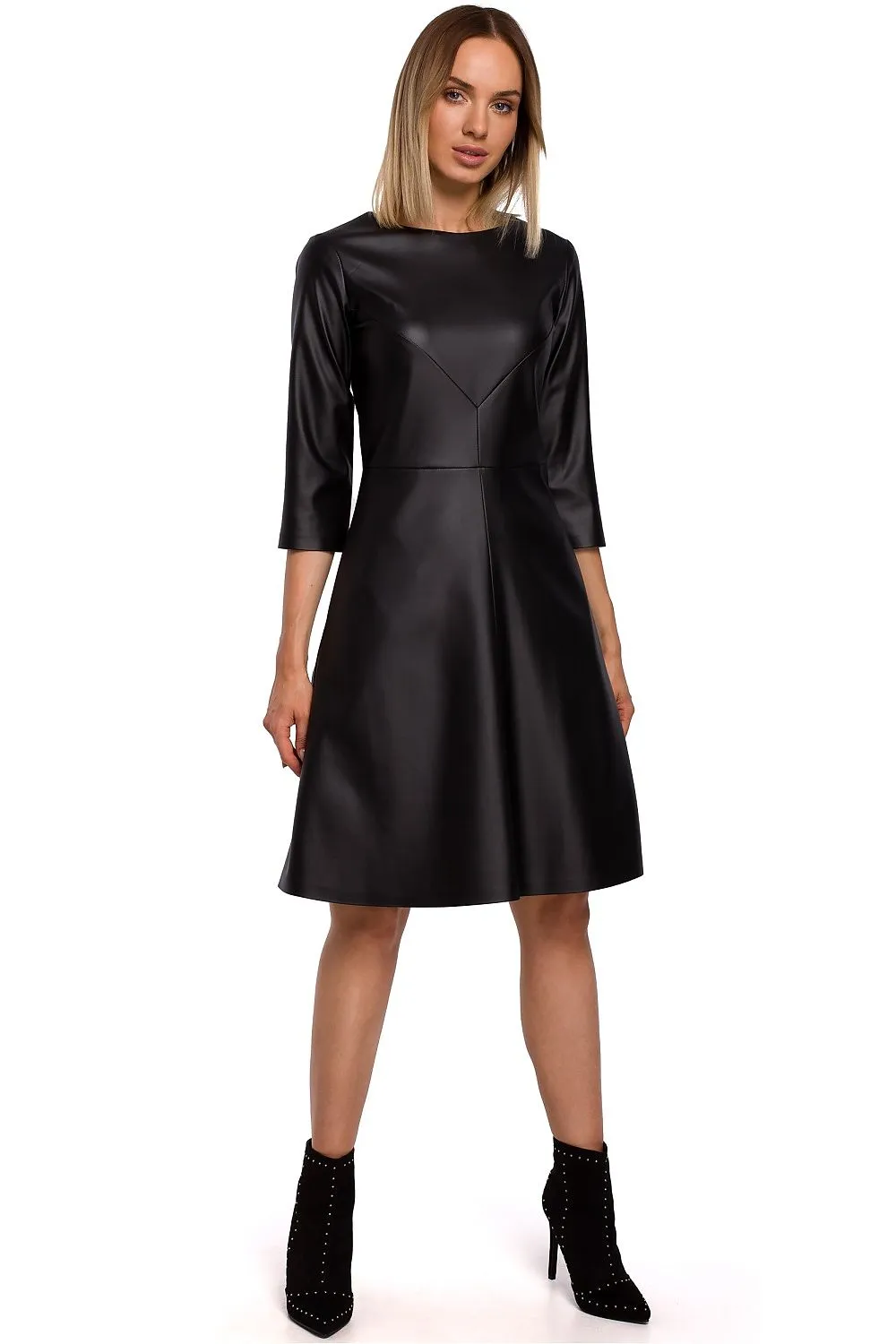 Elegant Fitted Leather Midi Dress