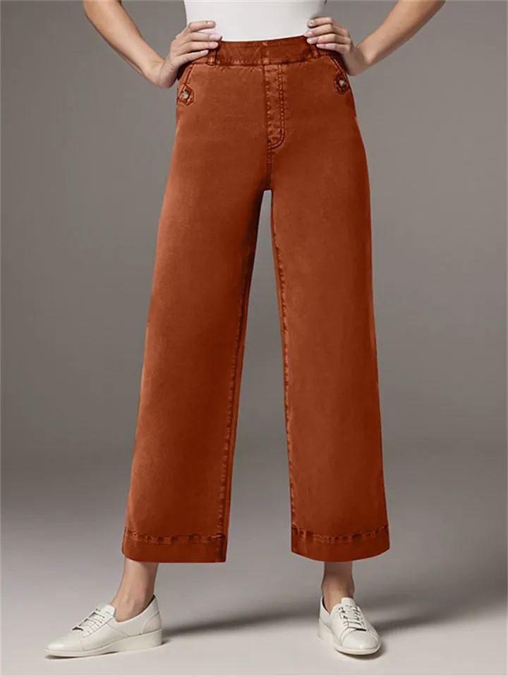 Elegant High-Rise Solid Color Straight-Leg Jeans for Lady