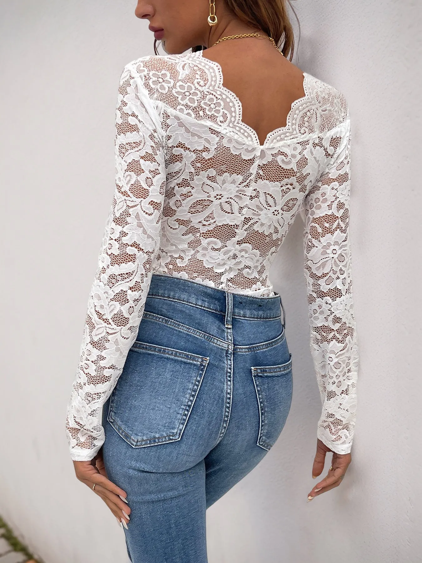 Elegant Long Sleeve Lace Patchwork Bodysuit for Effortless Chic Style