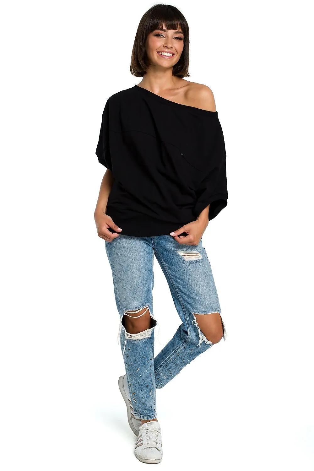Elegant Oversized Ribbed Sweatshirt