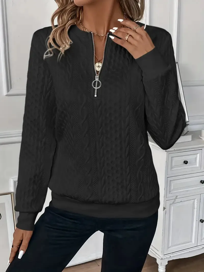 Elise- Textured Quarter-Zip Pullover