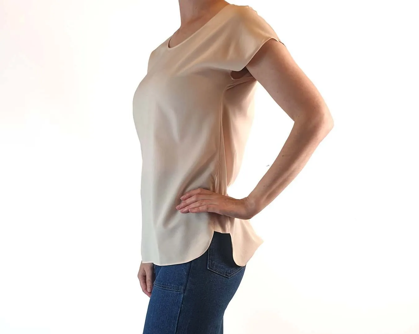 Elk preloved pink semi-sheer top with cap sleeves size XS (best fits size