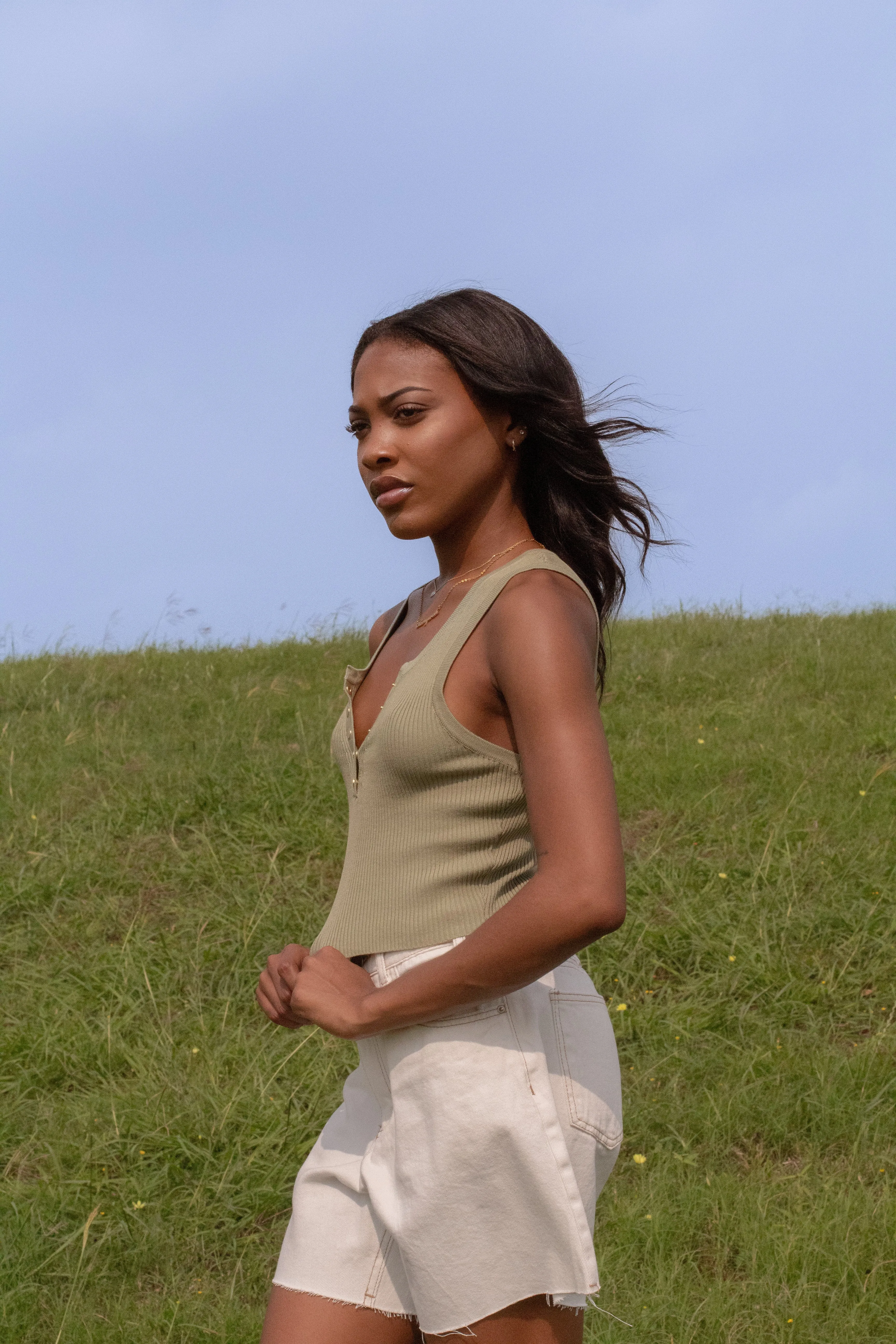 Emilia Ribbed Tank (Olive)