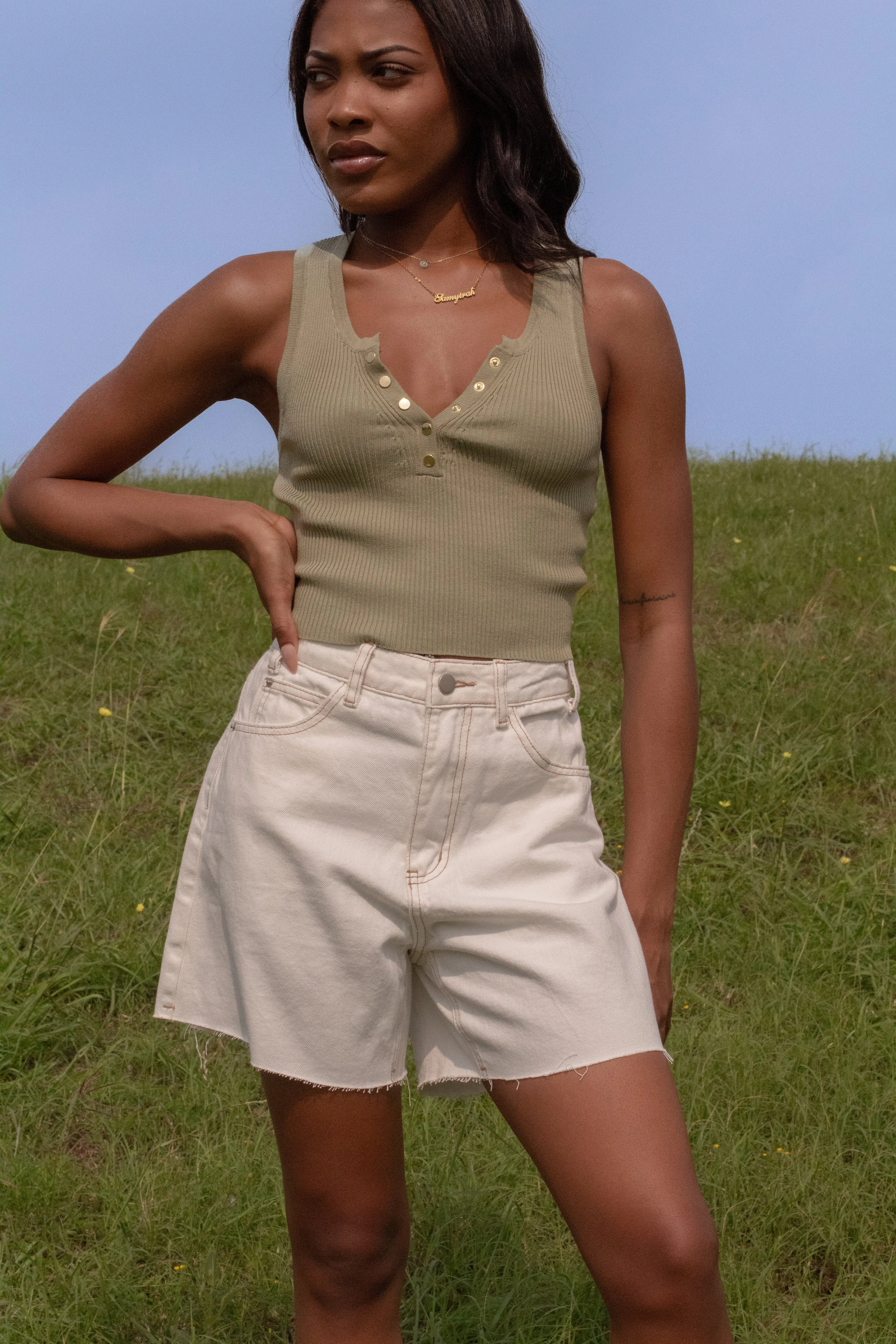 Emilia Ribbed Tank (Olive)