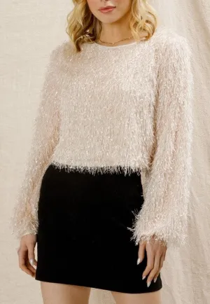 En Creme Cream Fringe Cropped Top