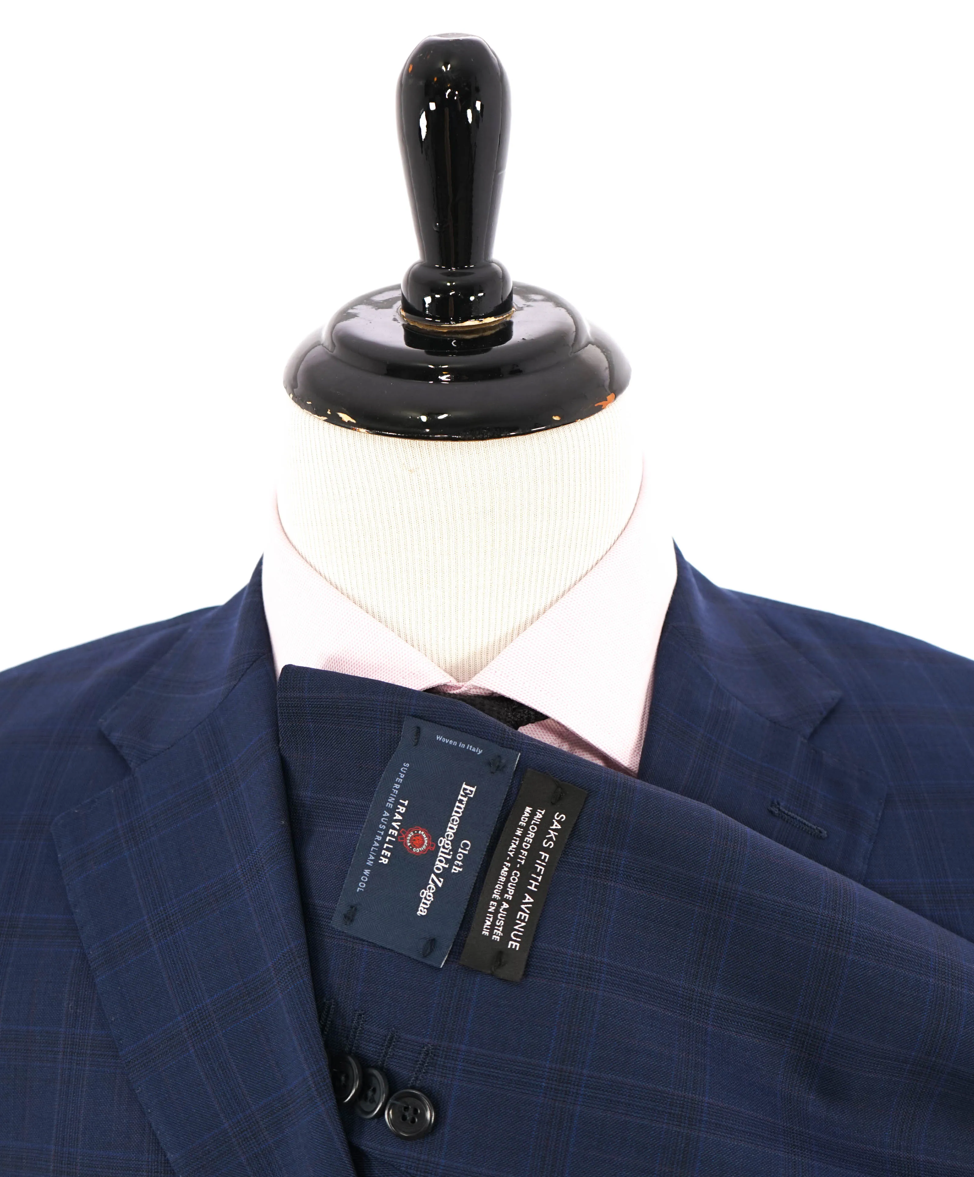ERMENEGILDO ZEGNA - "Tailored" SAKS FIFTH AVENUE Blue Check Suit - 40S