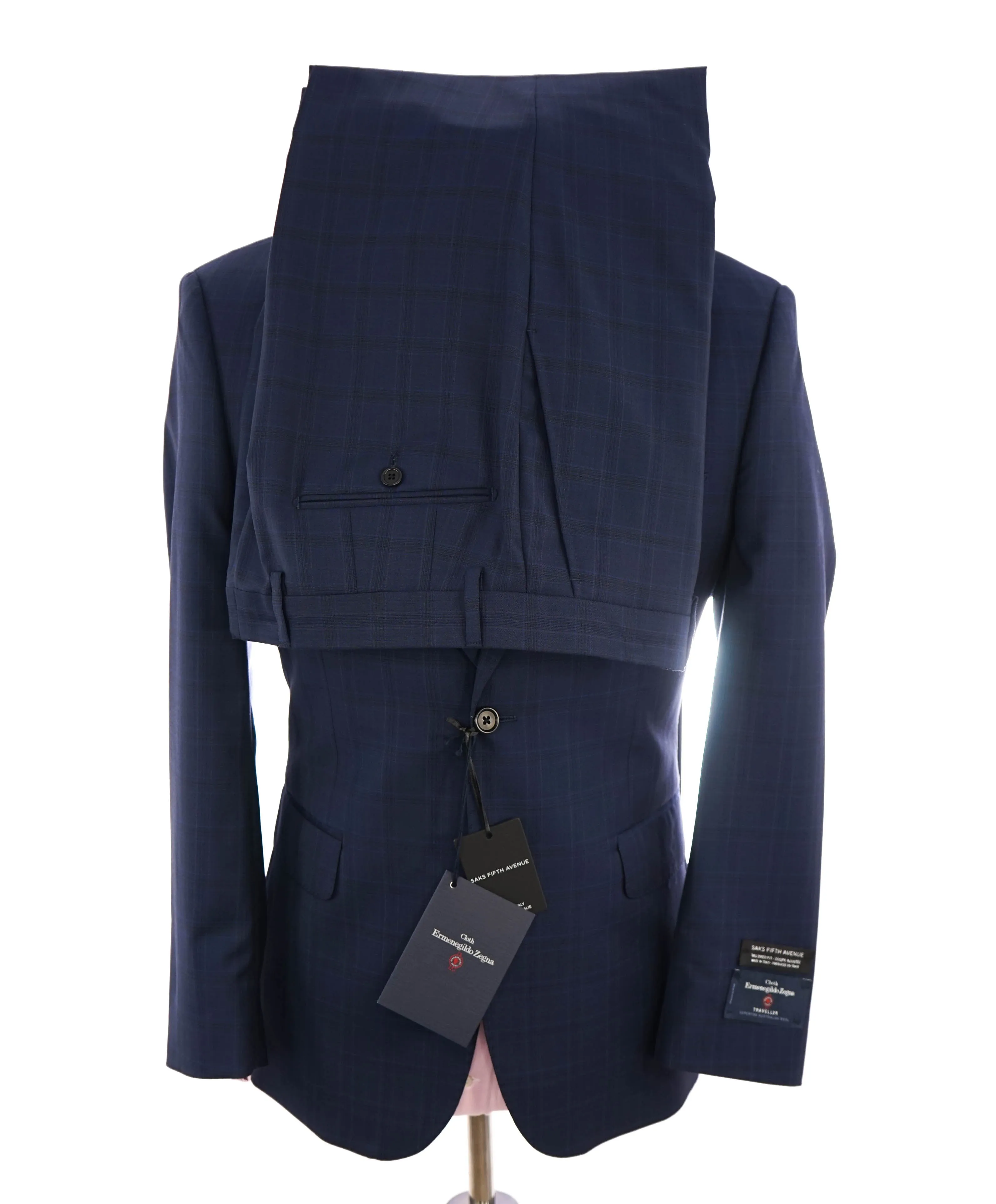 ERMENEGILDO ZEGNA - "Tailored" SAKS FIFTH AVENUE Blue Check Suit - 40S