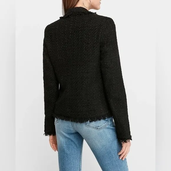 Express Black Button-Front Bouclé Blazer - Classic Sophistication and Chic Style
