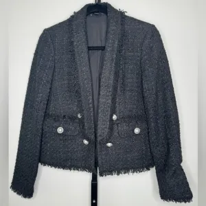 Express Black Button-Front Bouclé Blazer - Classic Sophistication and Chic Style