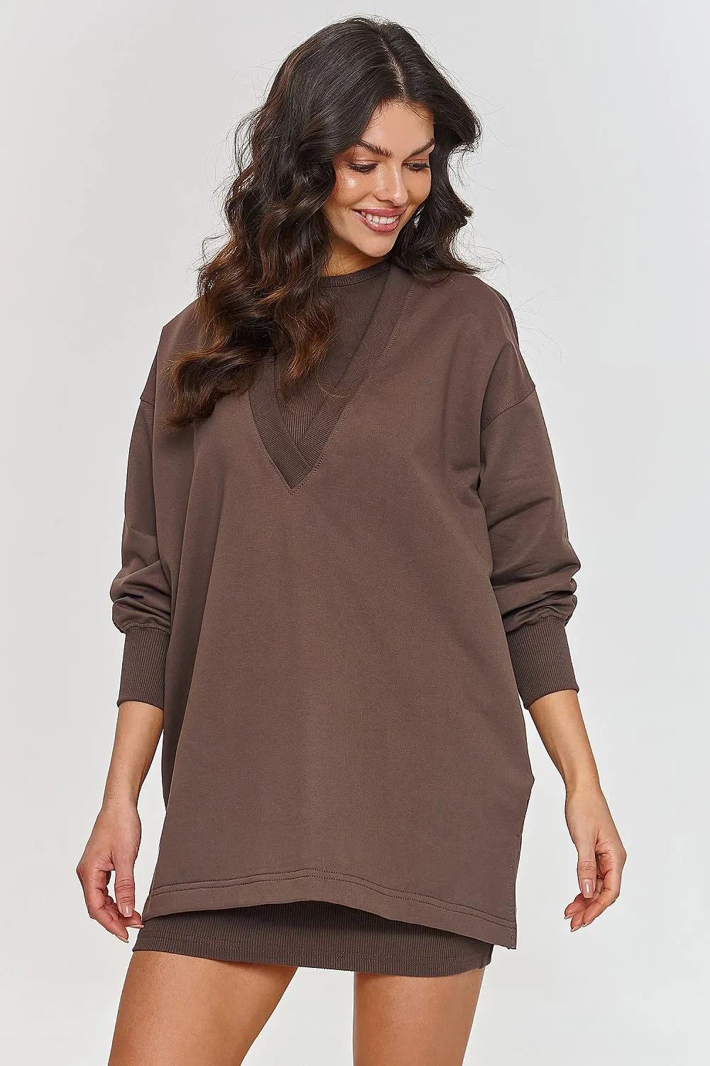 Fitted Ribbed Mini Dress Hoodie Set