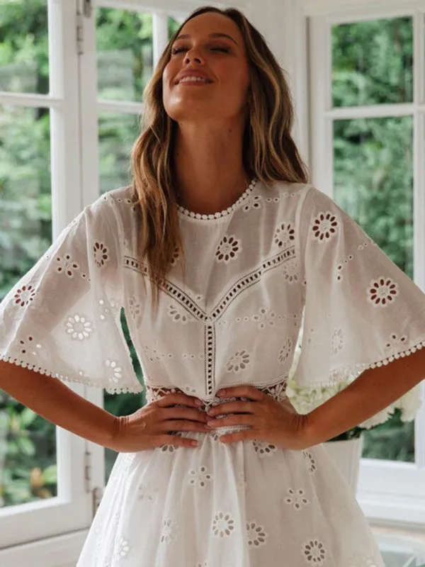 Floral Cut-Out Mini Dress with Open Back and Fringed Detailing