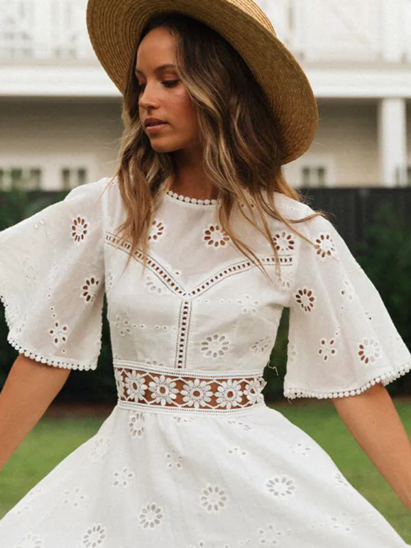 Floral Cut-Out Mini Dress with Open Back and Fringed Detailing