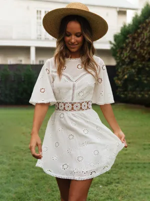 Floral Cut-Out Mini Dress with Open Back and Fringed Detailing