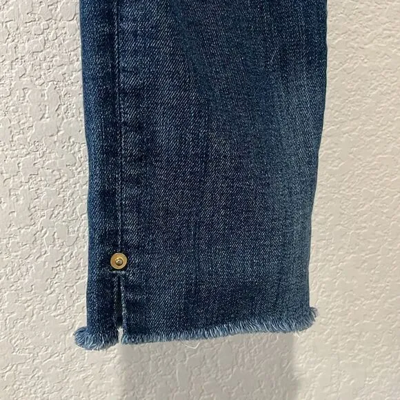 FRAME Denim Le Boy Jeans High Rise Burnett Raw Hem w Slit Gold Rivets, Size 25