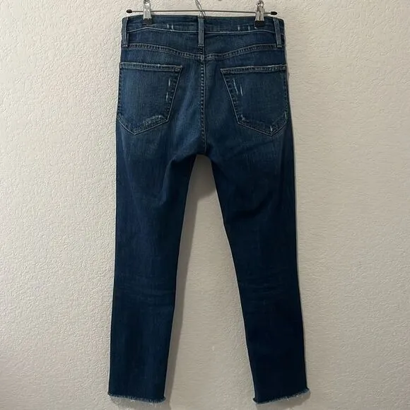 FRAME Denim Le Boy Jeans High Rise Burnett Raw Hem w Slit Gold Rivets, Size 25