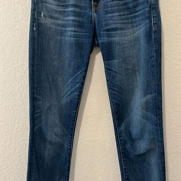 FRAME Denim Le Boy Jeans High Rise Burnett Raw Hem w Slit Gold Rivets, Size 25