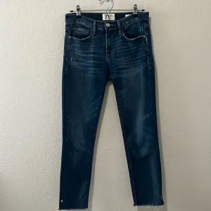 FRAME Denim Le Boy Jeans High Rise Burnett Raw Hem w Slit Gold Rivets, Size 25