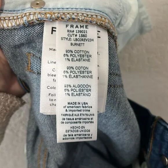 FRAME Denim Le Boy Jeans High Rise Burnett Raw Hem w Slit Gold Rivets, Size 25