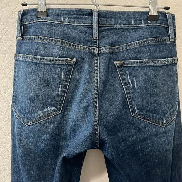 FRAME Denim Le Boy Jeans High Rise Burnett Raw Hem w Slit Gold Rivets, Size 25