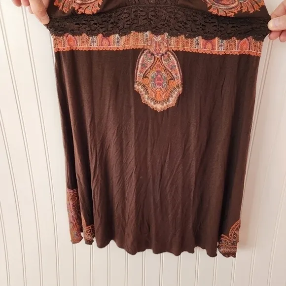 Free People espresso cotton criss cross straps w/ paisley print.