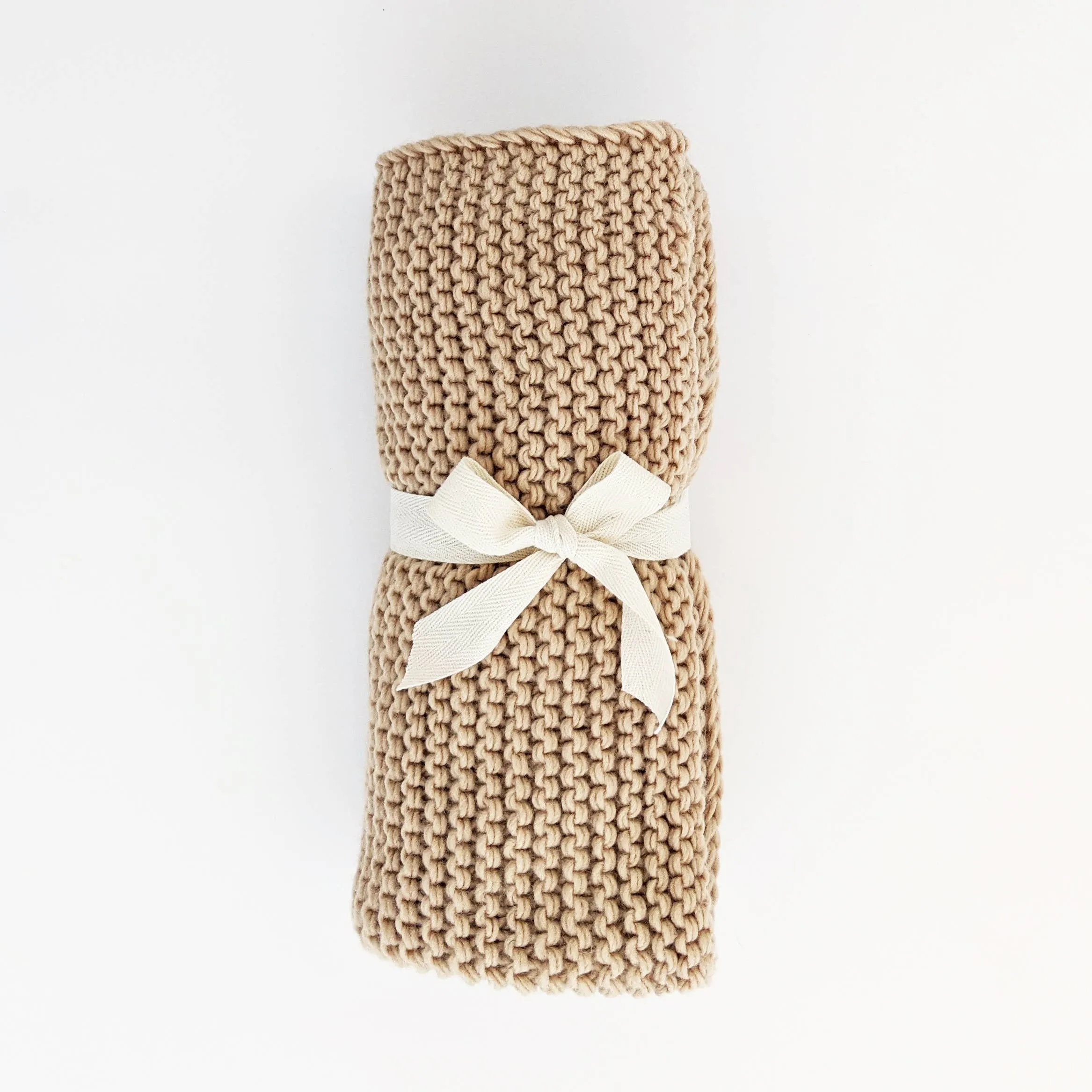 GARTER STITCH KNIT BABY BLANKET - LATTE