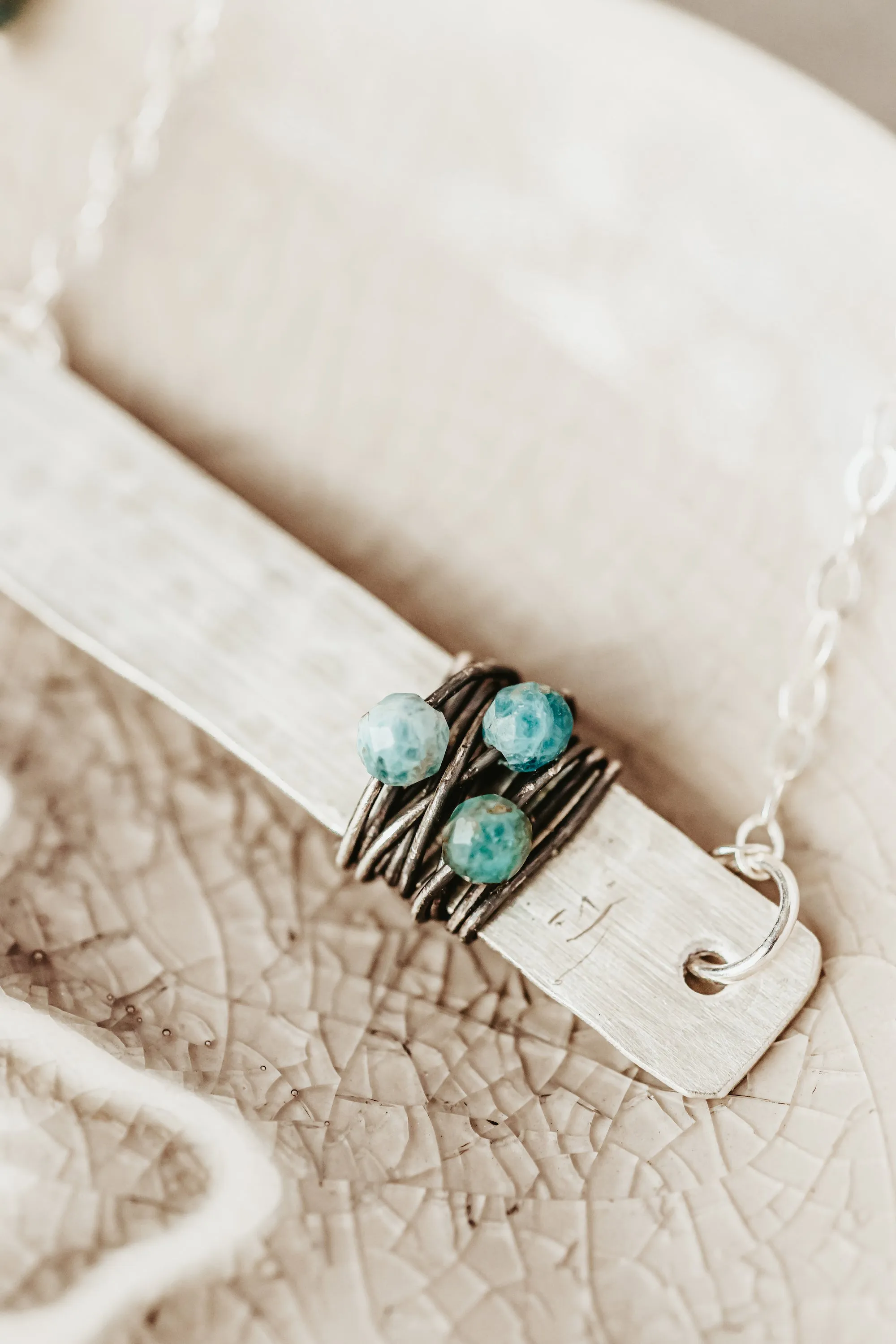 Gemstone Wrapped Hammered Silver Bar Necklace | As Seen On High School Musical: The Musical: The Series