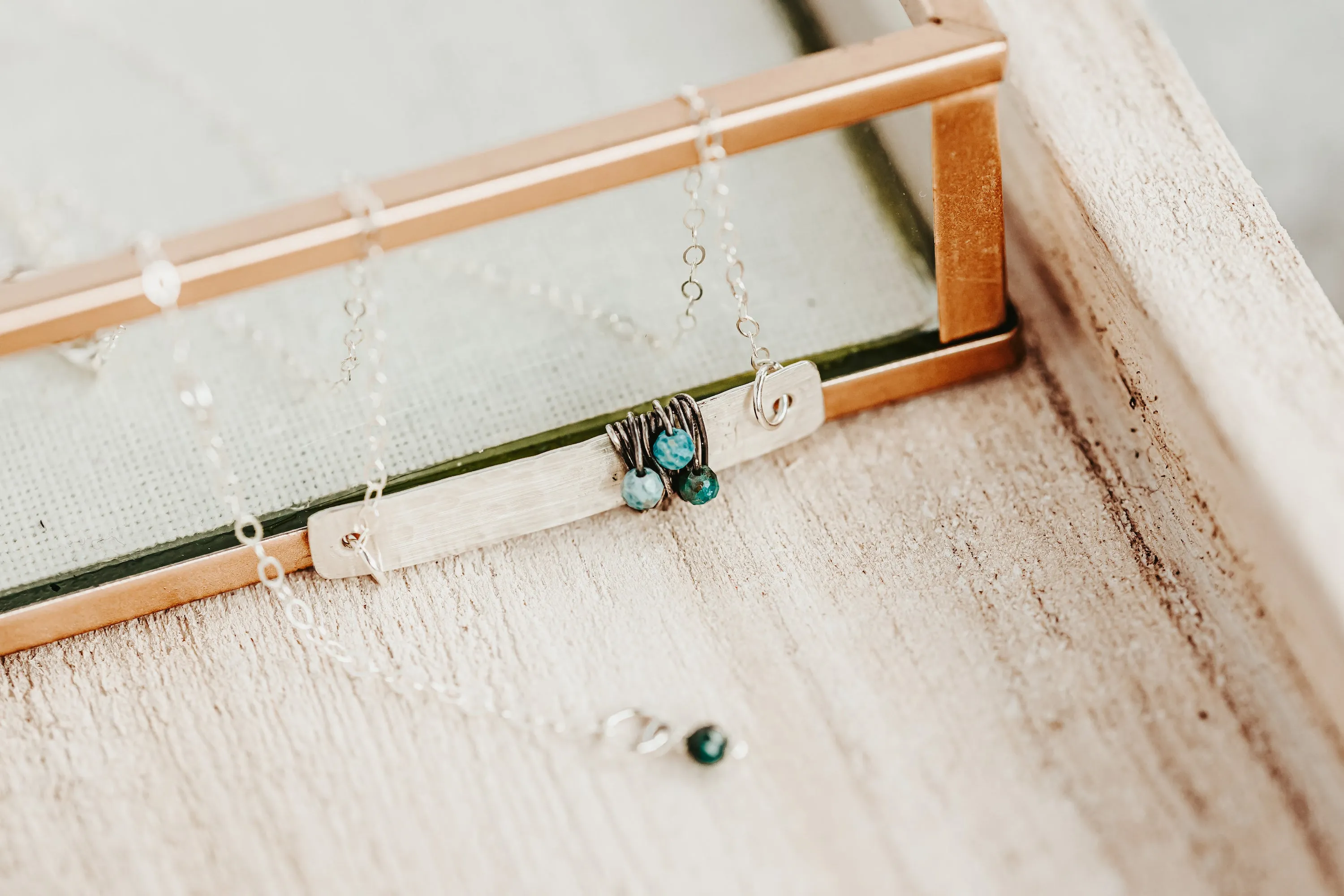 Gemstone Wrapped Hammered Silver Bar Necklace | As Seen On High School Musical: The Musical: The Series
