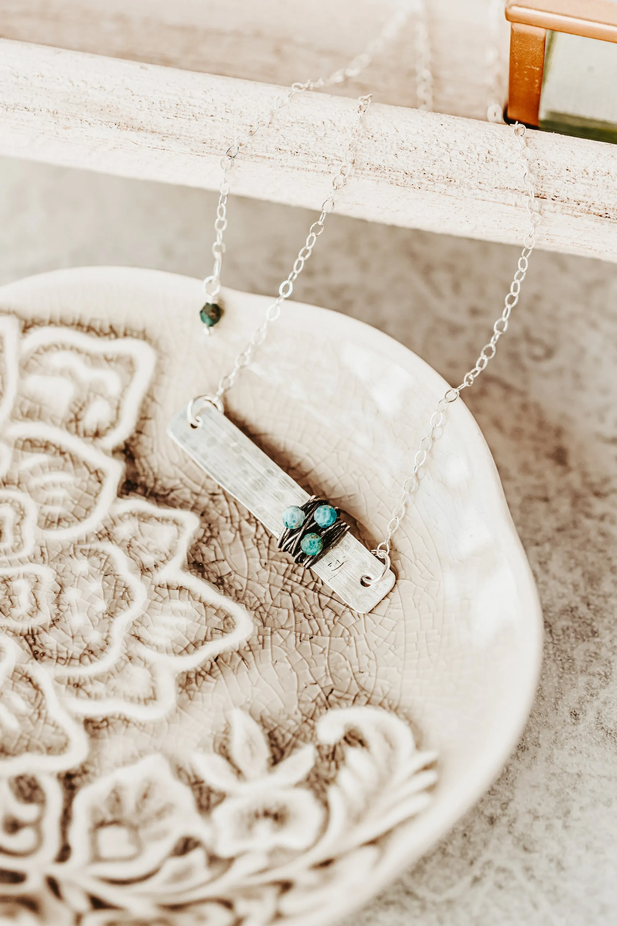 Gemstone Wrapped Hammered Silver Bar Necklace | As Seen On High School Musical: The Musical: The Series