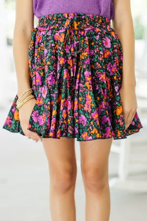 Girls: Look Your Way Black Ditsy Floral Ruffled Skort