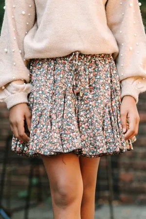 Girls: Look Your Way Brown Ditsy Floral Skort