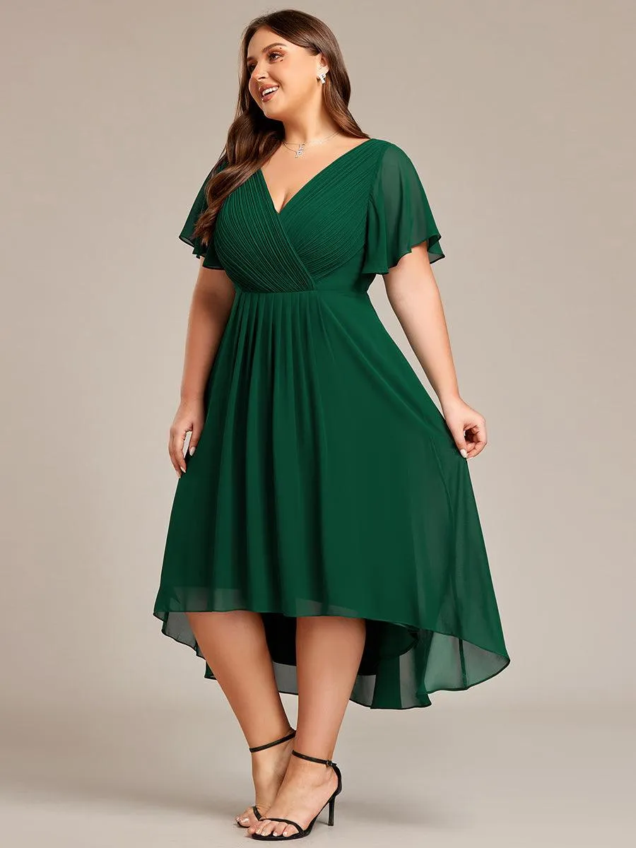 Grande Taille Robe d'invité de mariage chic à col en V