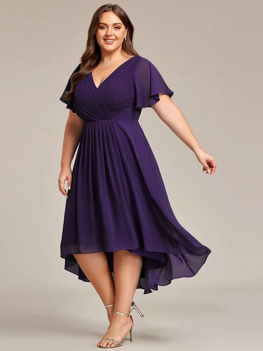 Grande Taille Robe d'invité de mariage chic à col en V