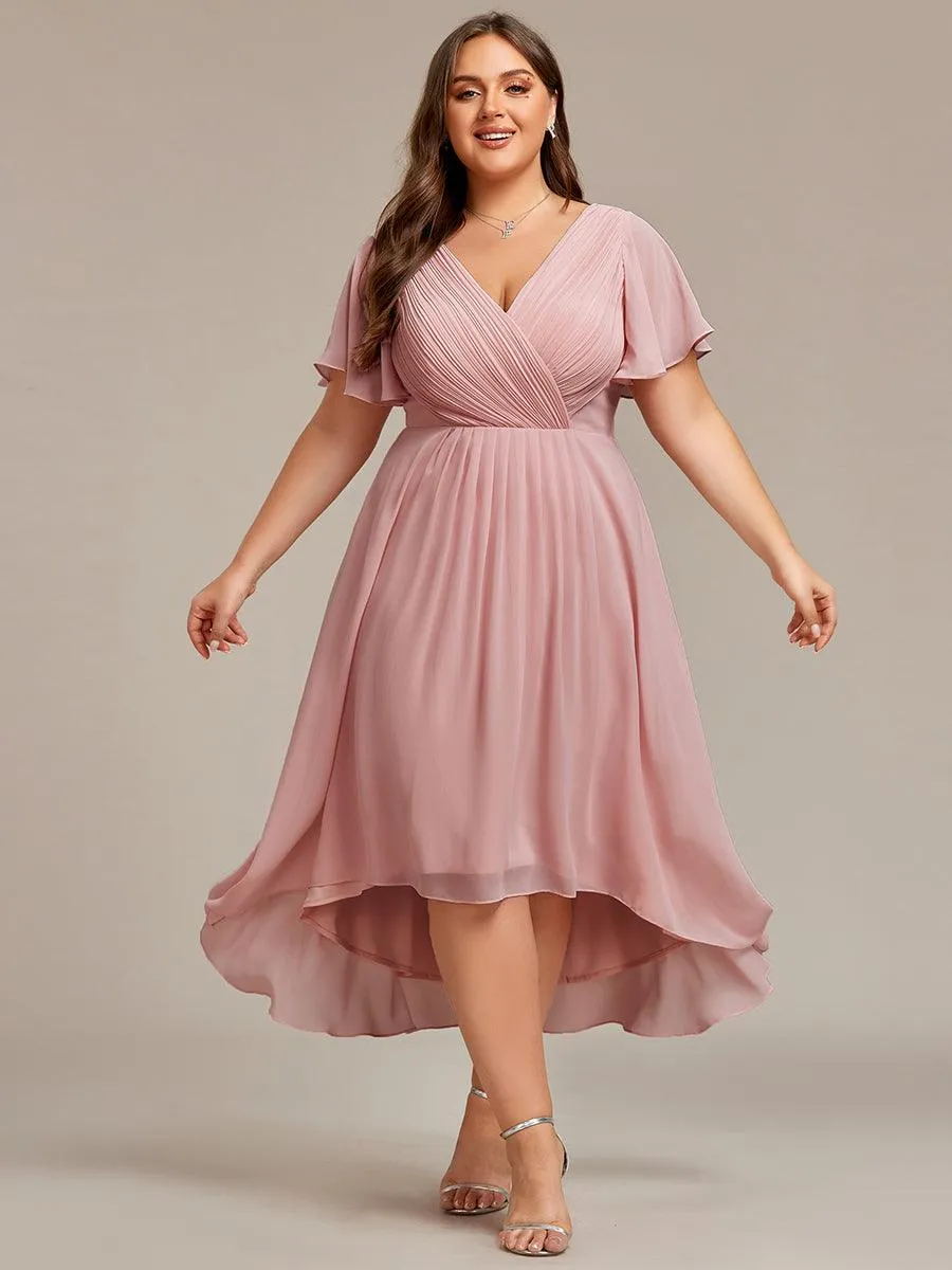 Grande Taille Robe d'invité de mariage chic à col en V